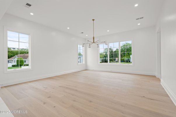 Empty room, Interior, Pendant Lights, Recessed Lighting, Wood Texture Flooring