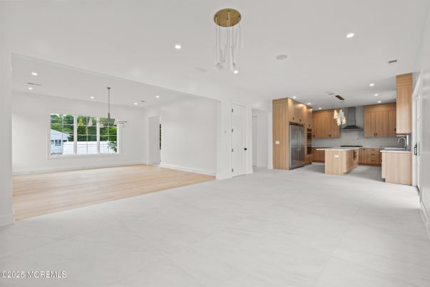 Empty room, Interior, Kitchen, Pendant Lights, Recessed Lighting, Stainless Steel Appliances