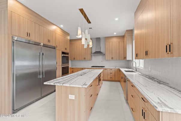 Interior, Kitchen, Marble, Recessed Lighting, Stainless Steel Appliances