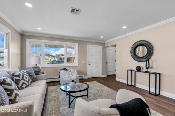 Interior, Living room, Recessed Lighting, Wood Texture Flooring