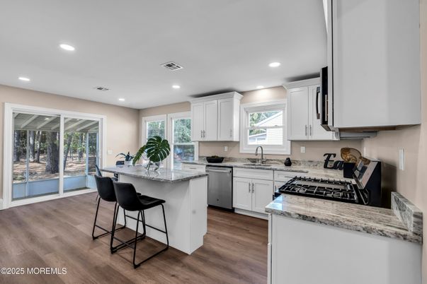 Interior, Kitchen, Recessed Lighting, Wood Texture Flooring