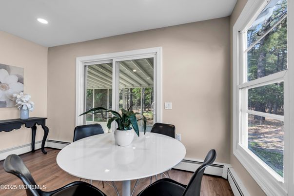 Dining room, Interior, Recessed Lighting, Wood Texture Flooring