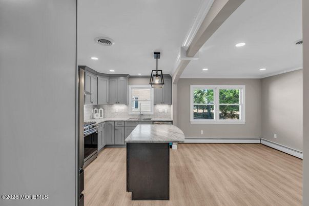 Interior, Kitchen, Pendant Lights, Recessed Lighting, Wood Texture Flooring
