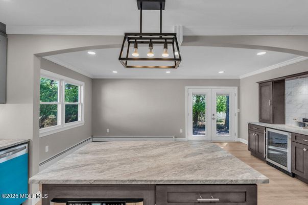 Interior, Kitchen, Pendant Lights, Recessed Lighting, Wood Texture Flooring