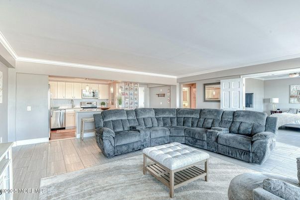 Interior, Kitchen, Living room, Stainless Steel Appliances, Wood Texture Flooring