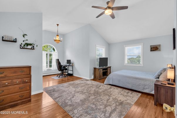 Bedroom, Chandelier, Home Office, Interior, Pendant Lights, Wood Texture Flooring