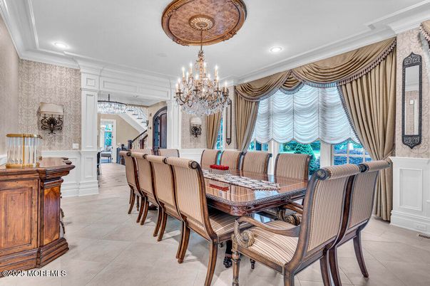 Chandelier, Dining room, Interior, Recessed Lighting