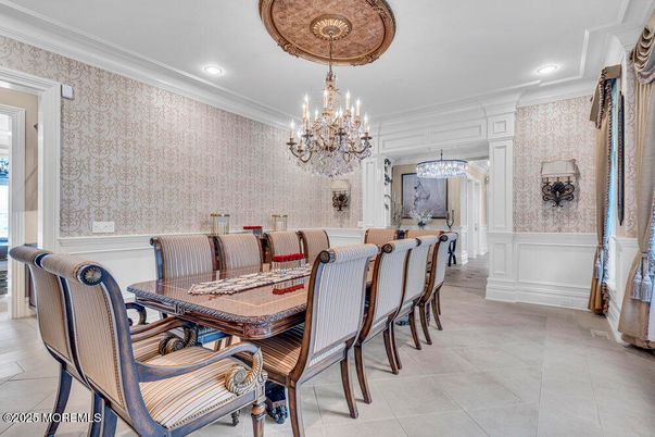 Chandelier, Dining room, Interior, Recessed Lighting