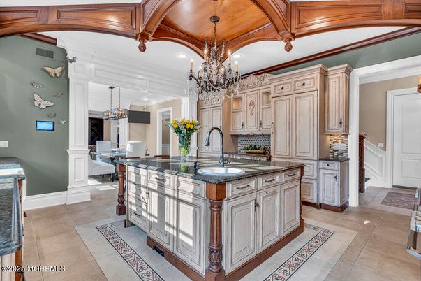 Chandelier, Interior, Kitchen, Recessed Lighting, Wooden Beams, Wooden Ceilings