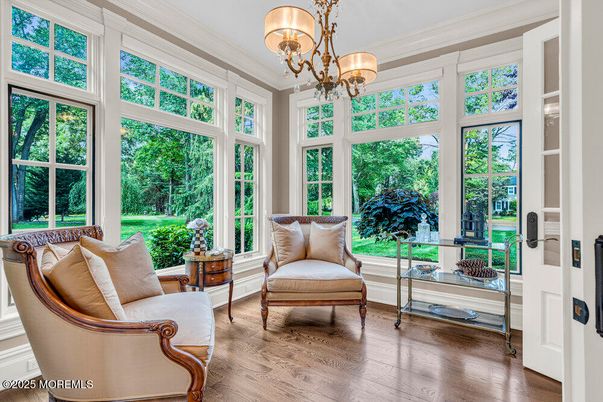 Chandelier, Interior, Sun Room, Wood Texture Flooring