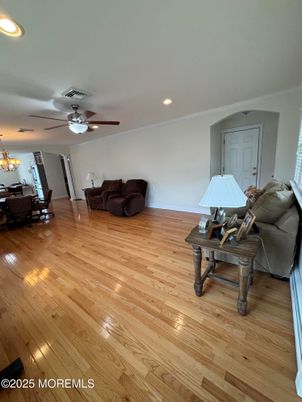 Dining room, Interior, Living room, Recessed Lighting, Wood Texture Flooring