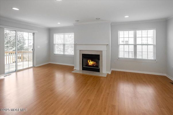 Empty room, Fireplace, Interior, Recessed Lighting, Wood Texture Flooring
