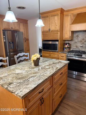 Interior, Kitchen, Pendant Lights, Stainless Steel Appliances, Wood Texture Flooring
