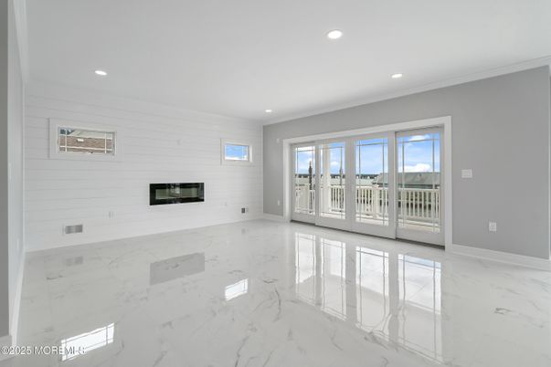 Empty room, Fireplace, Interior, Marble, Recessed Lighting, Water