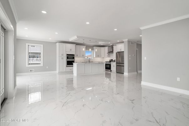 Interior, Kitchen, Marble, Recessed Lighting, Stainless Steel Appliances