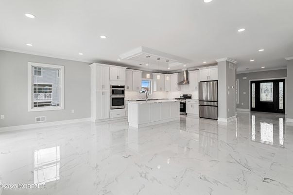 Interior, Kitchen, Marble, Recessed Lighting, Stainless Steel Appliances