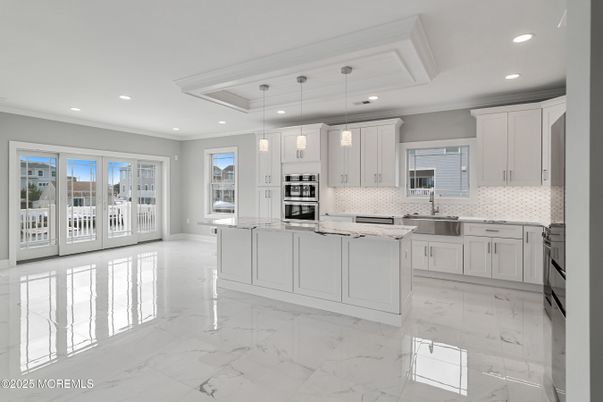 Interior, Kitchen, Marble, Recessed Lighting, Stainless Steel Appliances