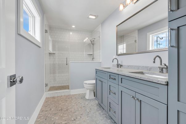 Bathroom, Dual Sink Vanities, Glass Shower, Interior, Recessed Lighting