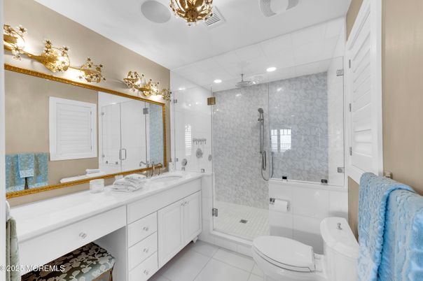 Bathroom, Dual Sink Vanities, Glass Shower, Interior, Recessed Lighting