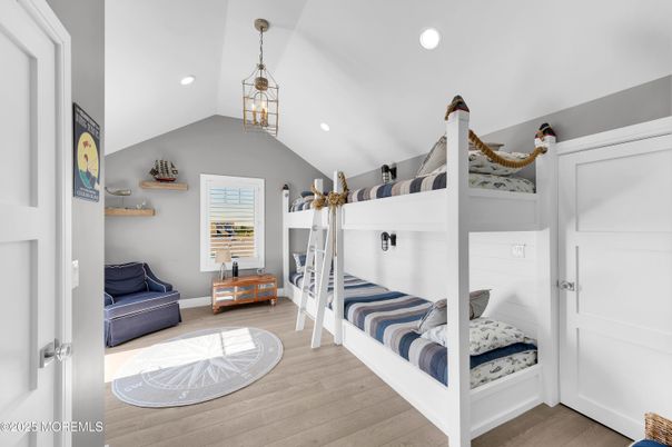 Bedroom, Interior, Pendant Lights, Recessed Lighting, Wood Texture Flooring
