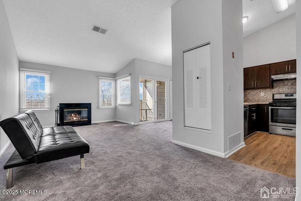 Empty room, Fireplace, Interior, Kitchen, Wood Texture Flooring