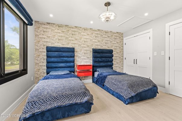 Bedroom, Interior, Pendant Lights, Recessed Lighting, Wood Texture Flooring