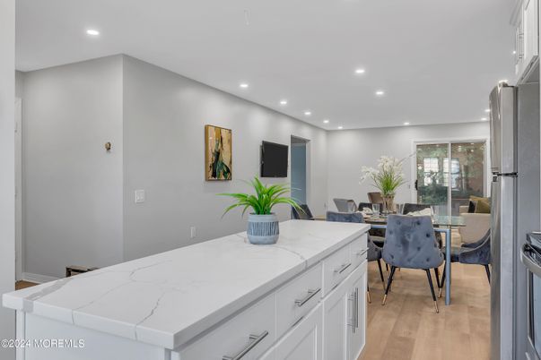 Dining room, Interior, Recessed Lighting, Wood Texture Flooring