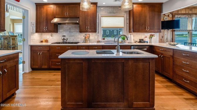 Interior, Kitchen, Pendant Lights, Recessed Lighting, Wood Texture Flooring