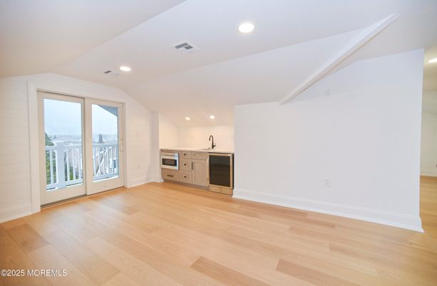 Empty room, Interior, Kitchen, Recessed Lighting, Wood Texture Flooring