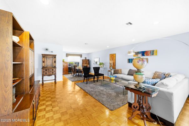 Dining room, Interior, Living room, Recessed Lighting, Wood Texture Flooring