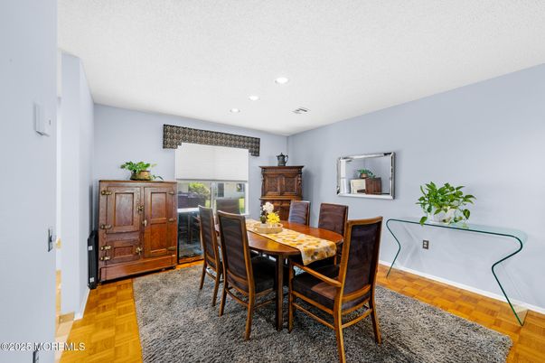 Dining room, Interior, Recessed Lighting, Wood Texture Flooring