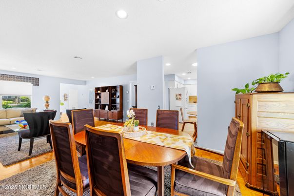 Dining room, Interior, Kitchen, Living room, Recessed Lighting, Wood Texture Flooring