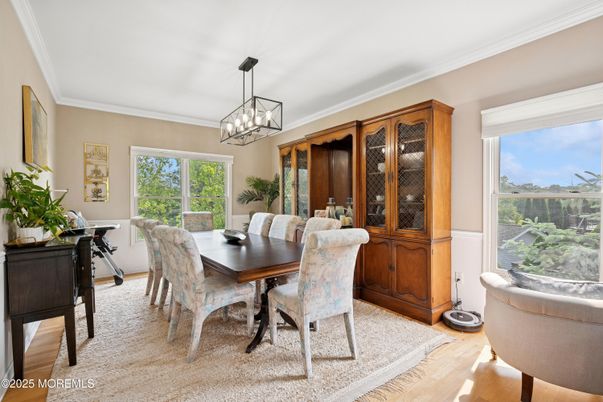 Dining room, Interior, Pendant Lights, Wood Texture Flooring