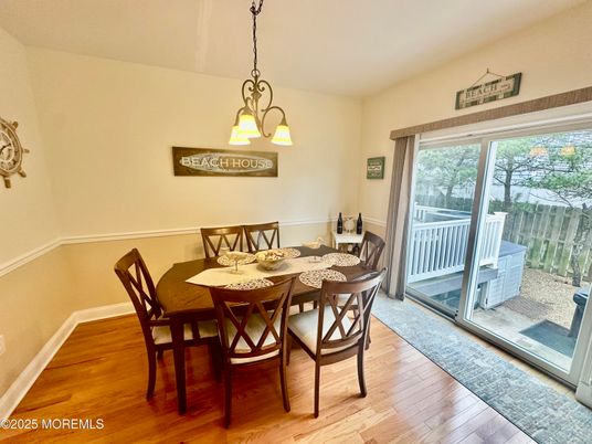 Dining room, Interior, Pendant Lights, Wood Texture Flooring