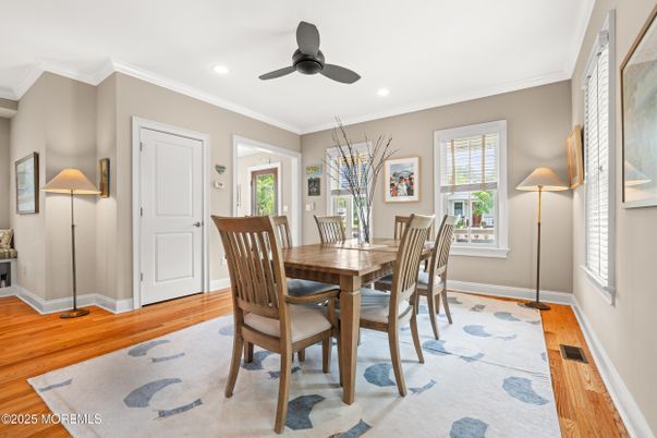 Dining room, Interior, Recessed Lighting, Wood Texture Flooring