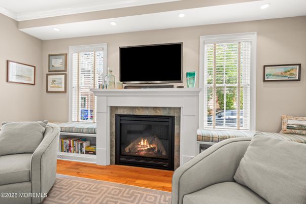 Fireplace, Interior, Recessed Lighting, Wood Texture Flooring