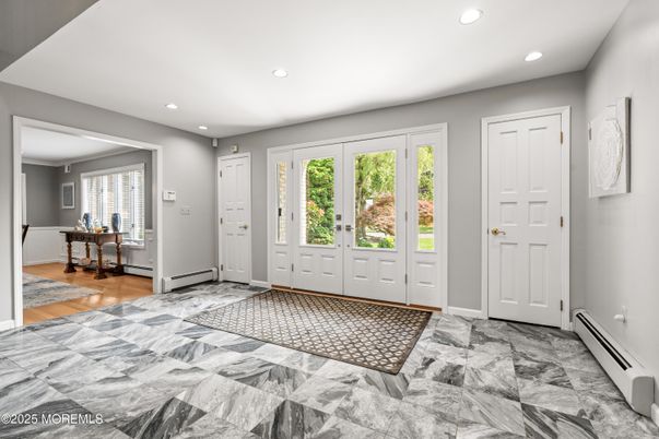 Interior, Marble, Recessed Lighting, Wood Texture Flooring