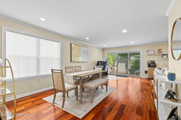 Dining room, Interior, Recessed Lighting, Wood Texture Flooring