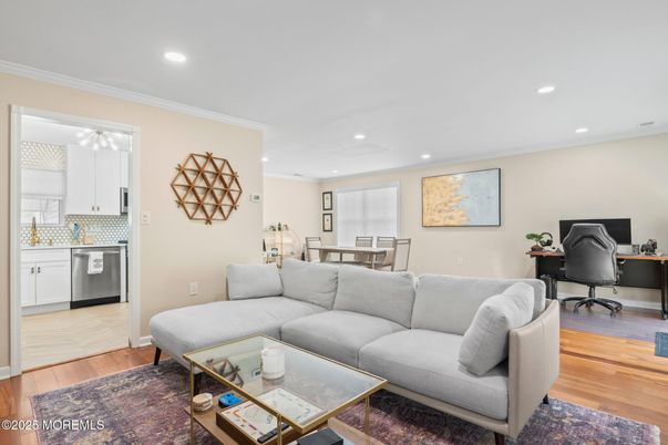 Home Office, Interior, Kitchen, Living room, Recessed Lighting, Wood Texture Flooring