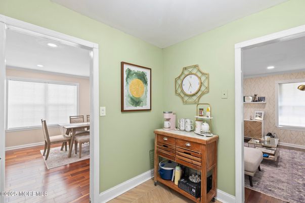 Dining room, Interior, Recessed Lighting, Wood Texture Flooring