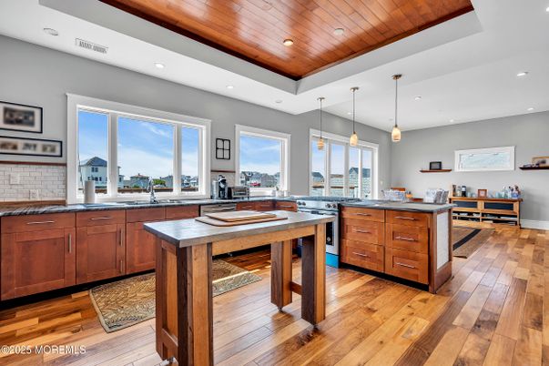 Interior, Kitchen, Pendant Lights, Recessed Lighting, Wooden Ceilings, Wood Texture Flooring
