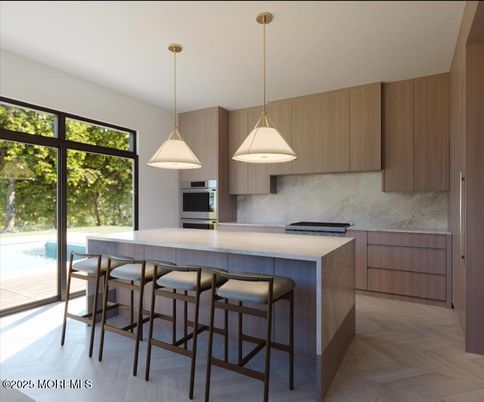 Interior, Kitchen, Pendant Lights, Stainless Steel Appliances, Wood Texture Flooring