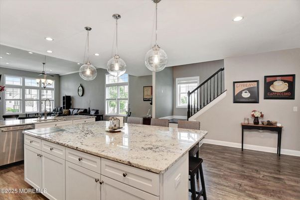 Interior, Kitchen, Pendant Lights, Recessed Lighting, Wood Texture Flooring
