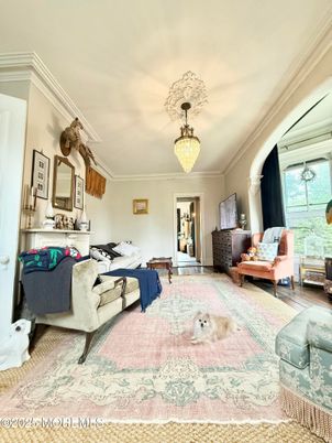 Bedroom, Chandelier, Interior, Wood Texture Flooring
