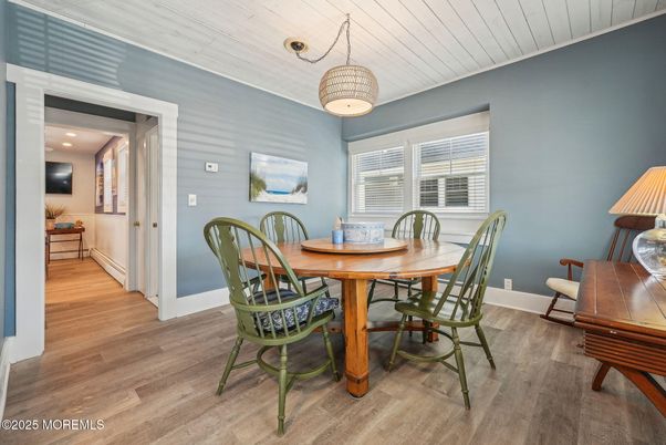 Dining room, Interior, Recessed Lighting, Wood Texture Flooring