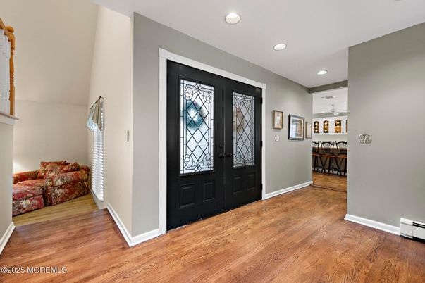 Dining room, Interior, Recessed Lighting, Wood Texture Flooring