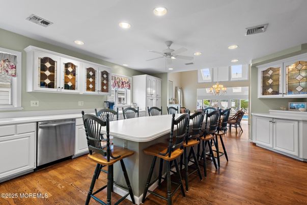 Chandelier, Dining room, Interior, Kitchen, Recessed Lighting, Wood Texture Flooring