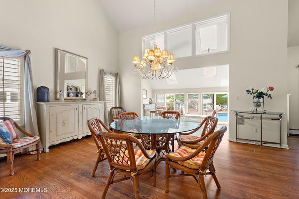 Chandelier, Dining room, Interior, Wood Texture Flooring