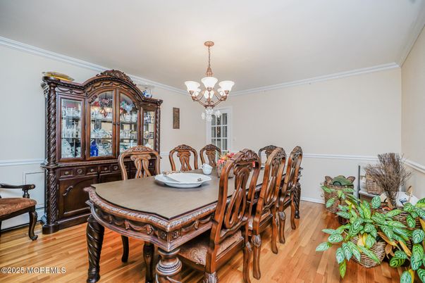 Chandelier, Dining room, Interior, Wood Texture Flooring
