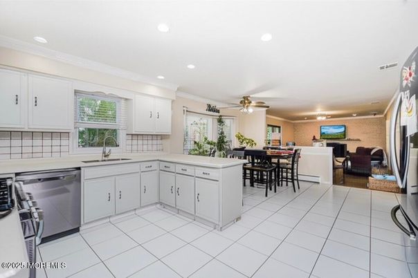 Dining room, Interior, Kitchen, Living room, Recessed Lighting, Stainless Steel Appliances